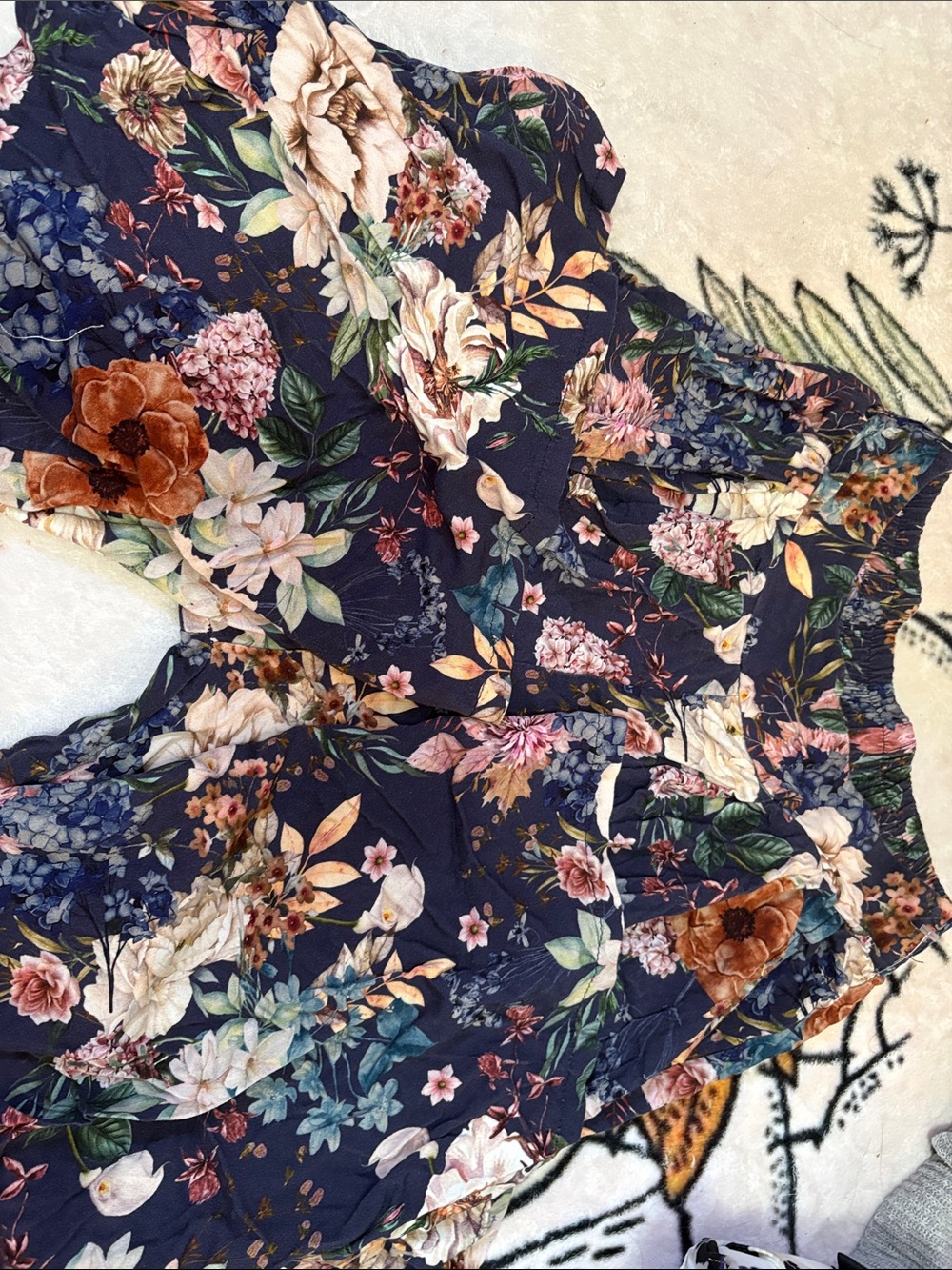 Navy Floral Wide-Leg Jumpsuit Pants
